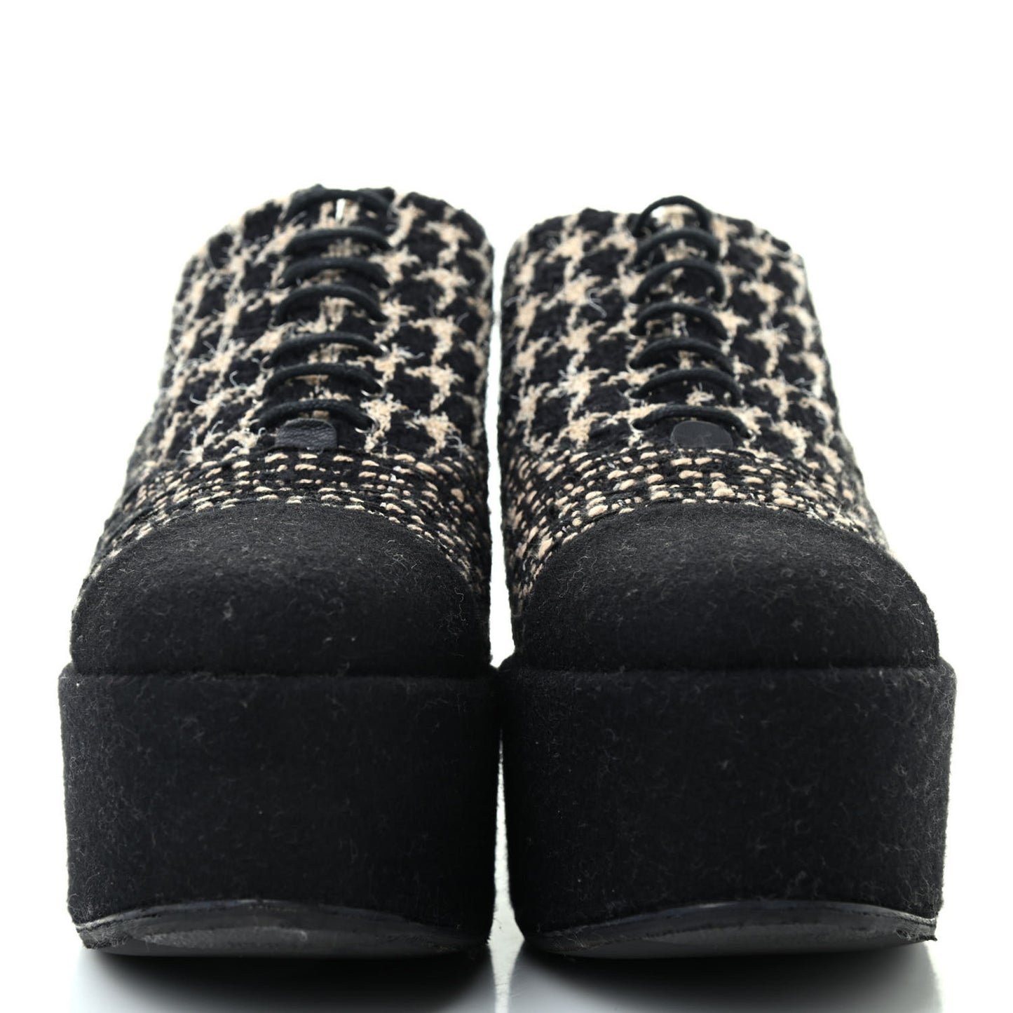 Tweed Lace Up Platform Oxfords 40 Black Multicolor