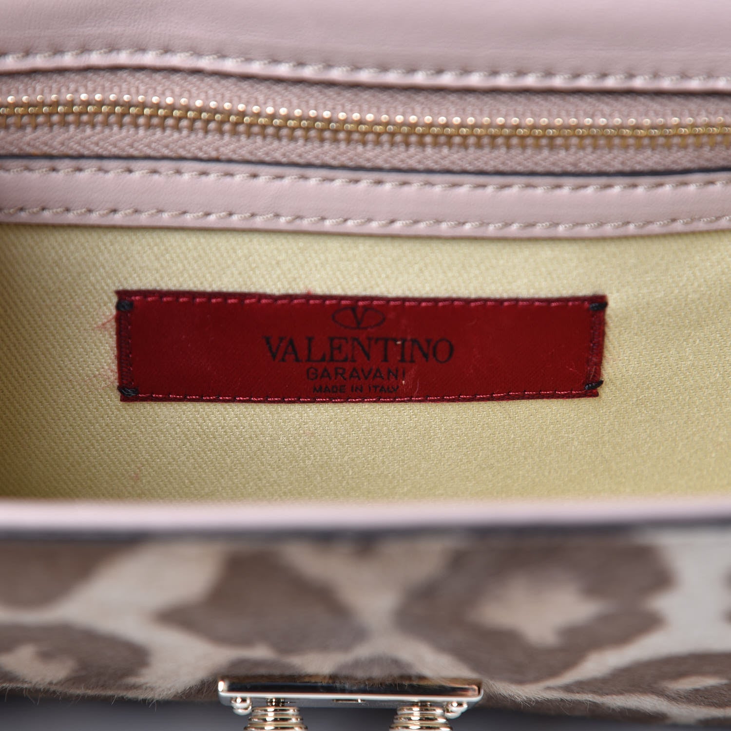 Valentino Garavani Calf Hair Leopard Print Small Glam Lock Rockstud Flap Blush 6 of 10