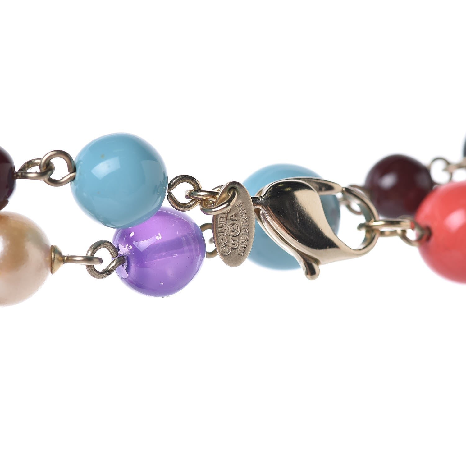 Chanel Pearl Beaded CC Long Necklace Gold Multicolor 4 of 9