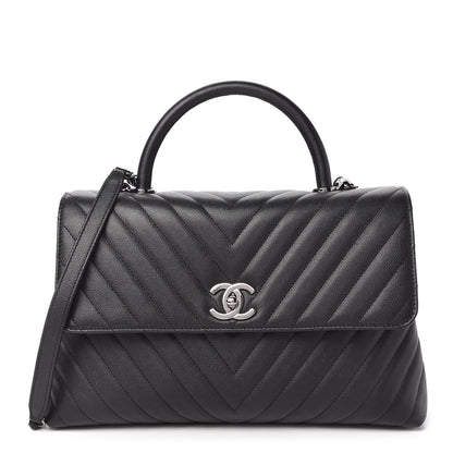 Chanel Caviar Chevron Quilted Medium Coco Handle Flap Black 1 of 10
