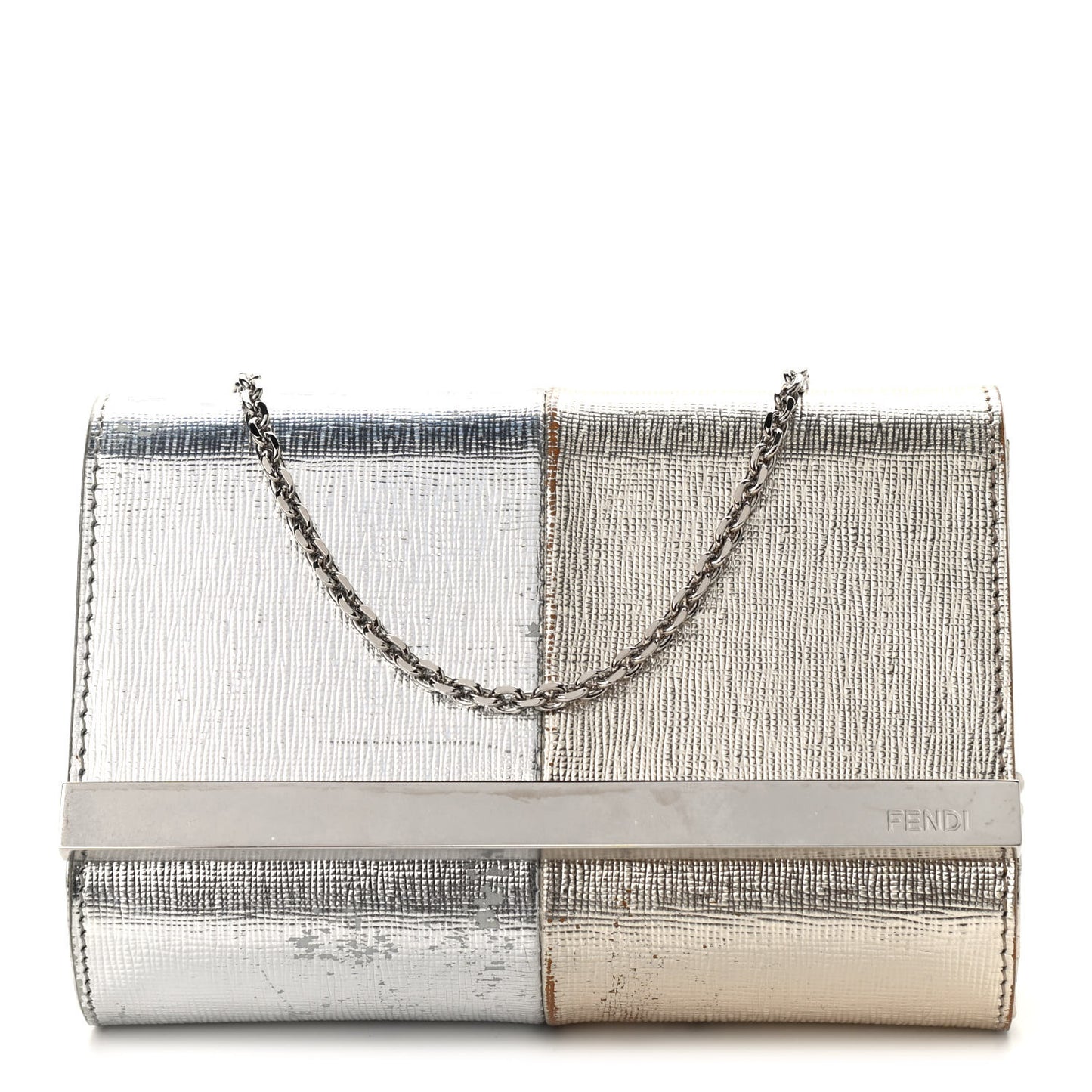 Vitello Mirror Elite Bi-Color Mini Rush Clutch Argento Champagne