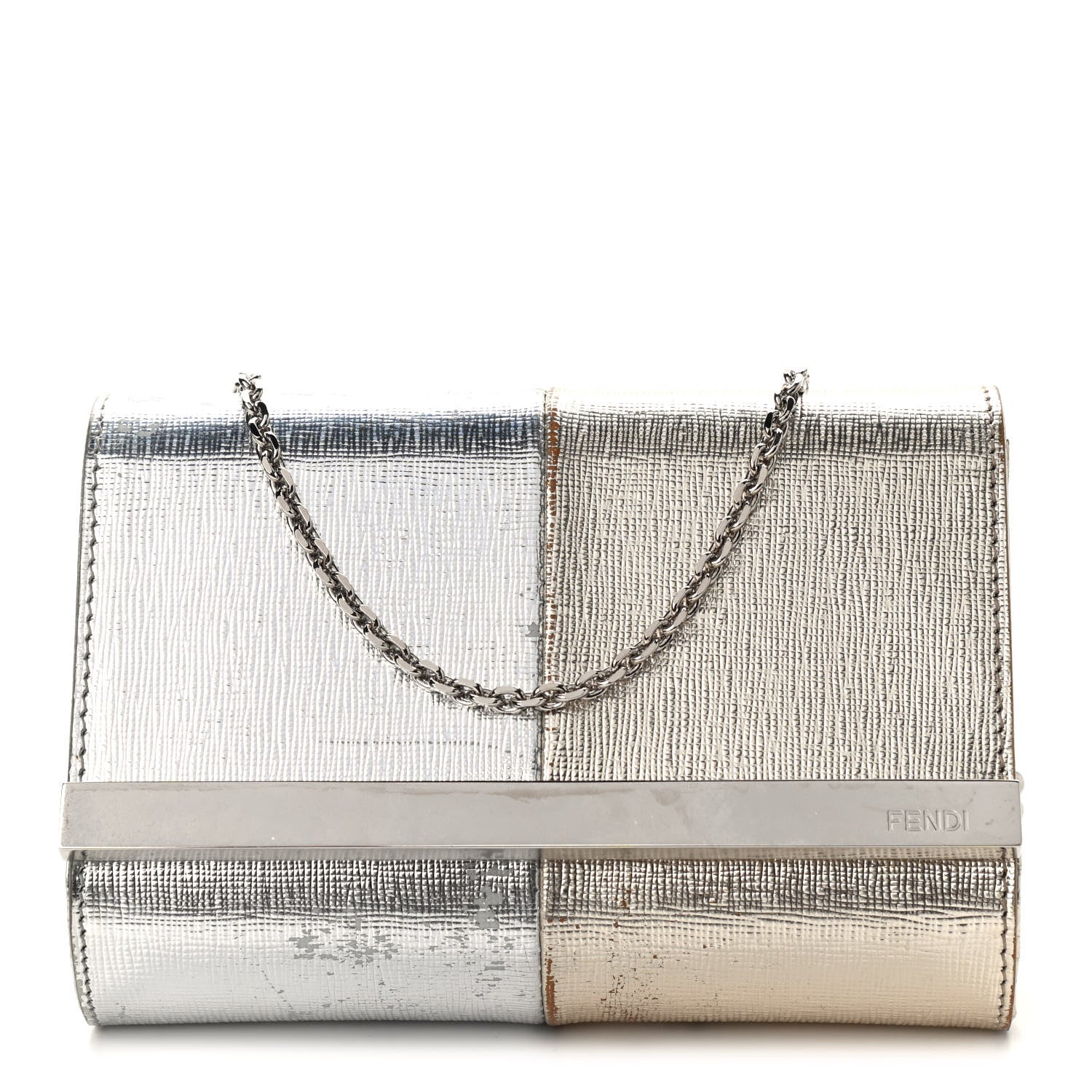 Fendi Vitello Mirror Elite Bi-Color Mini Rush Clutch Argento Champagne 1 of 13