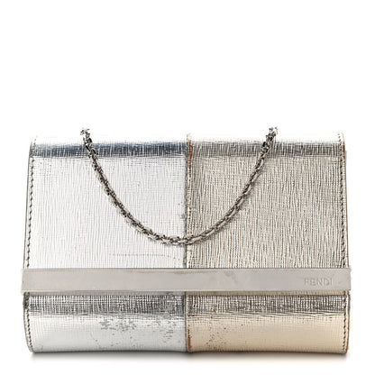 Fendi Vitello Mirror Elite Bi-Color Mini Rush Clutch Argento Champagne 1 of 13