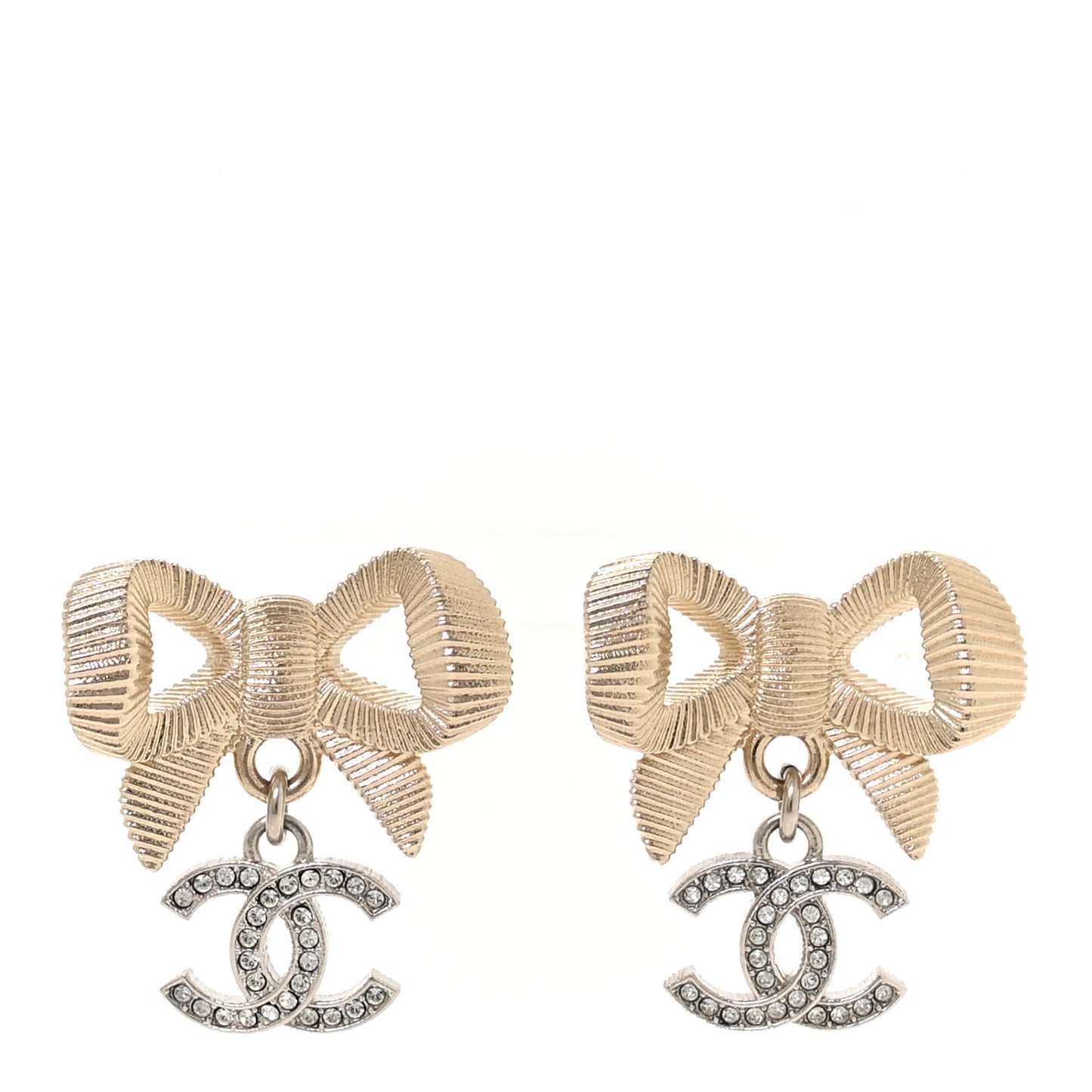 Crystal CC Bow Drop Earrings Gold