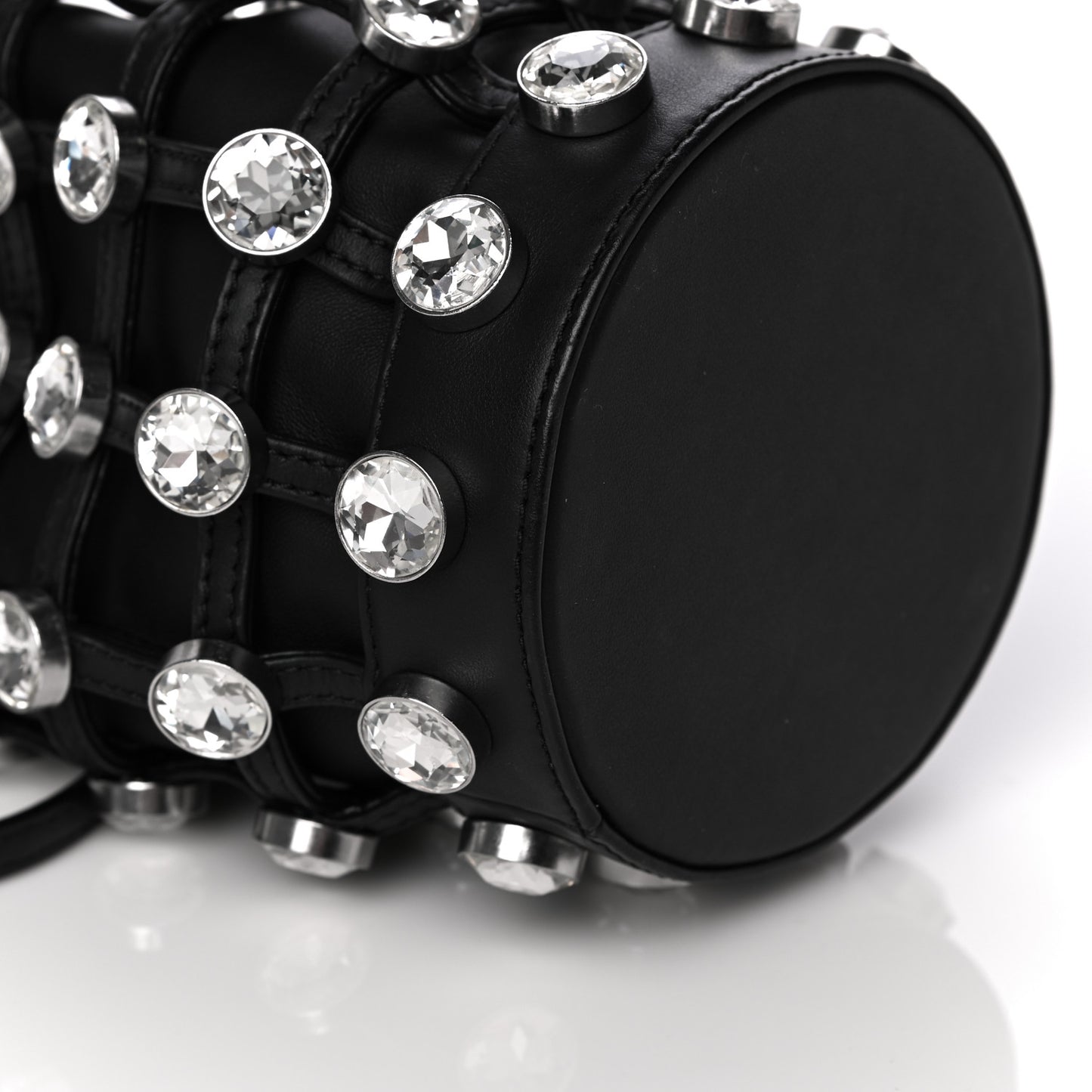 Calfskin Crystal Embellished Roxy Mini Bucket Bag Black