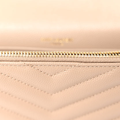 Saint Laurent Grain De Poudre Matelasse Chevron Monogram Envelope Chain Wallet Dark Beige 10 of 10