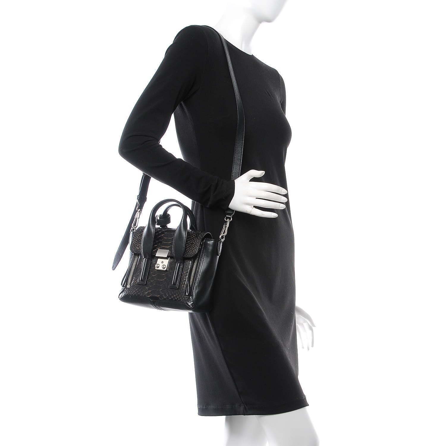 3.1 Phillip Lim 3.1 Python Calfskin Embossed Mini Pashli Satchel Black Nude 3 of 8