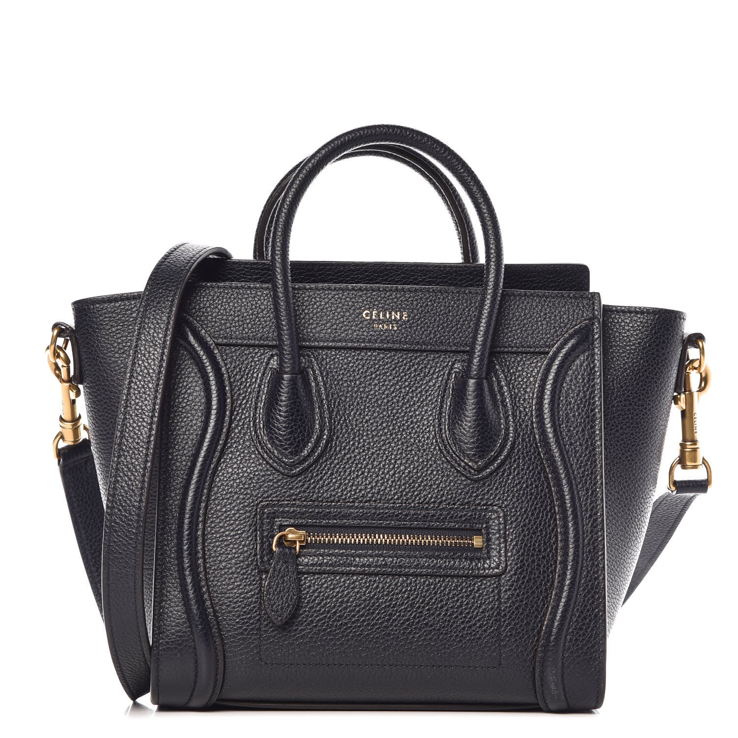Celine Drummed Calfskin Nano Luggage Midnight 1 of 9