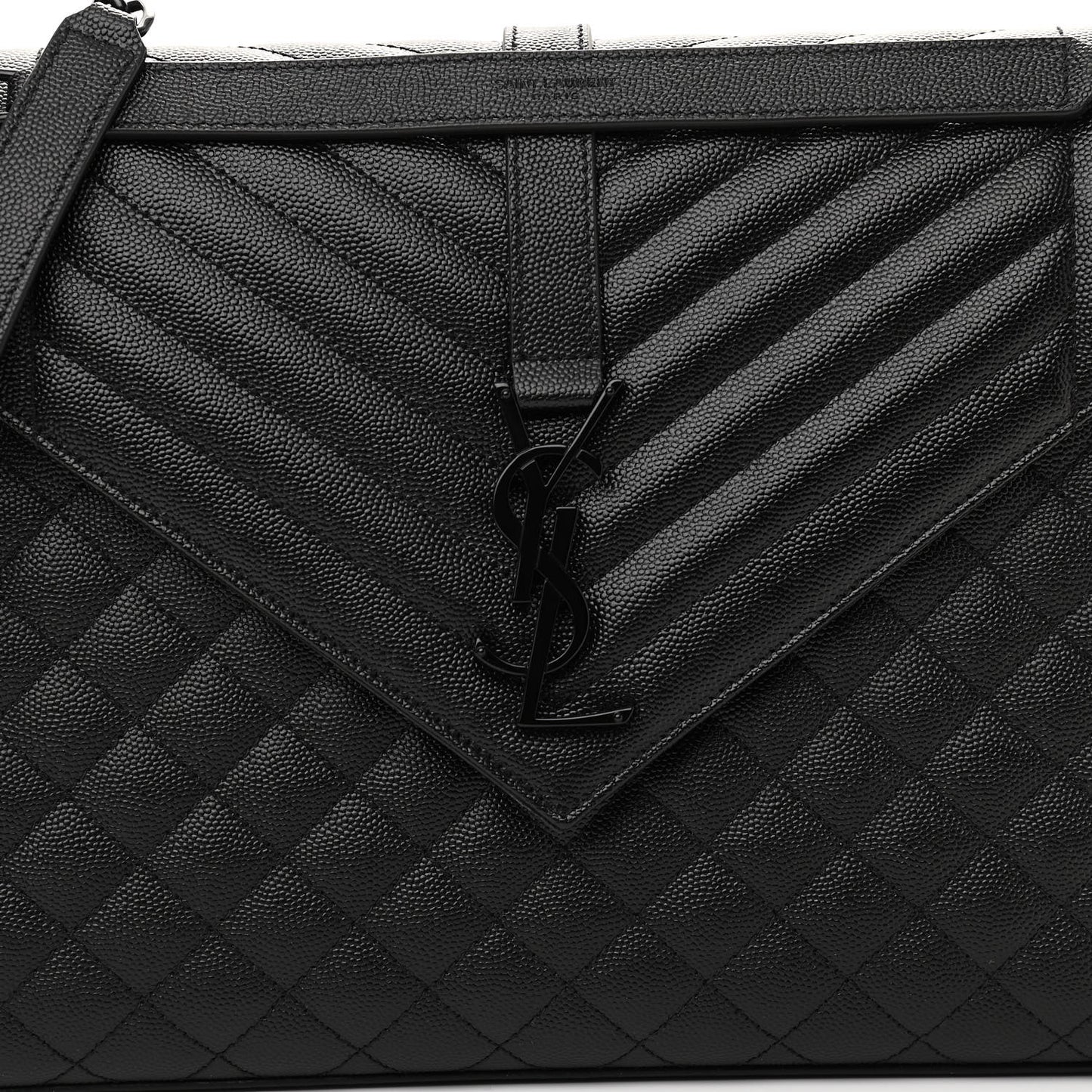 Grain De Poudre Textured Mixed Matelasse Large Triquilt Monogram Monochrome Satchel Black