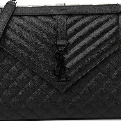 Saint Laurent Grain De Poudre Textured Mixed Matelasse Large Triquilt Monogram Monochrome Satchel Black 9 of 13