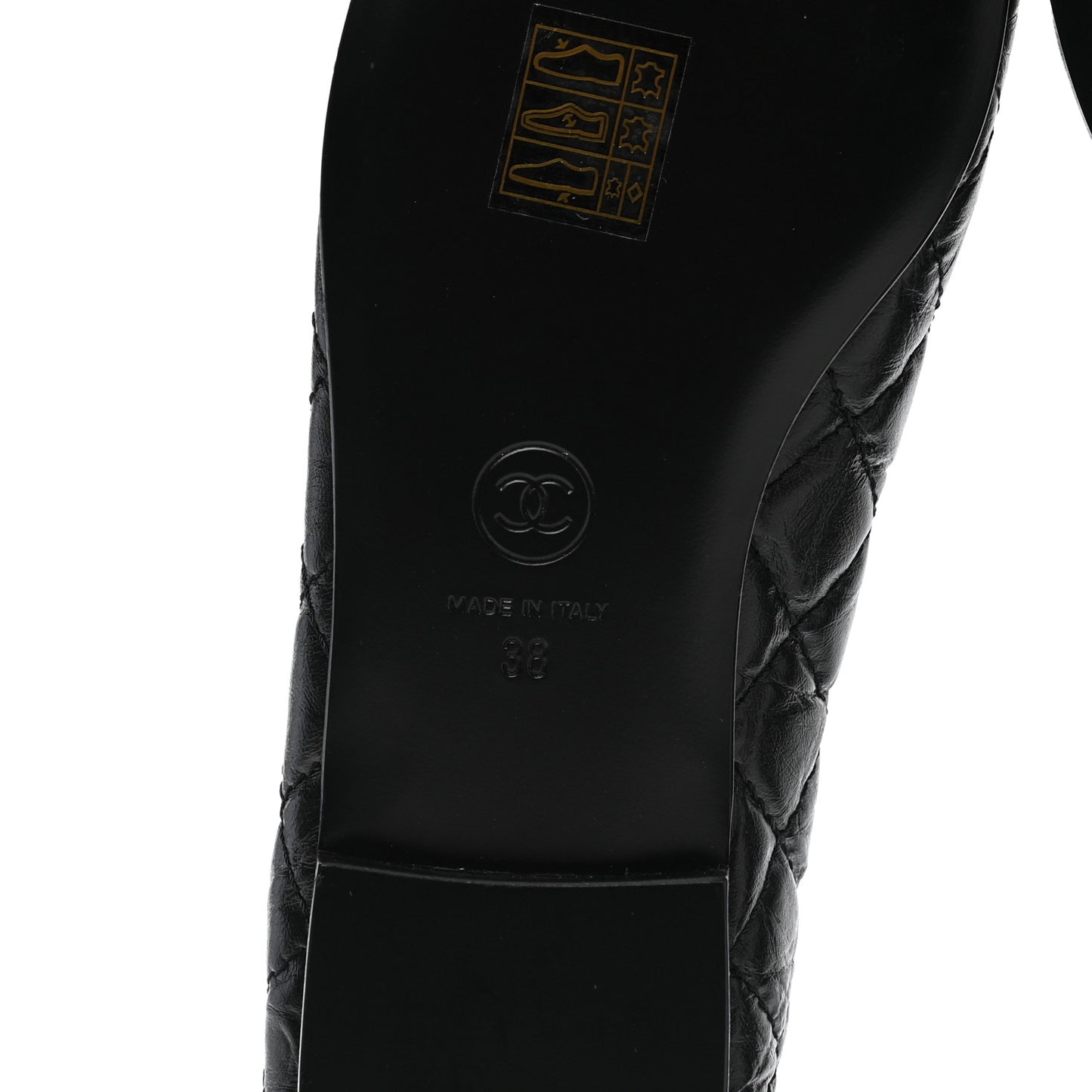 Aged Calfskin Quilted CC Cap Toe Ballerina Flats 38 Black