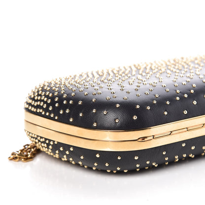 Alexander McQueen Crystal Nappa Queen and King Skull Box Chain Clutch Black Gold 8 of 9
