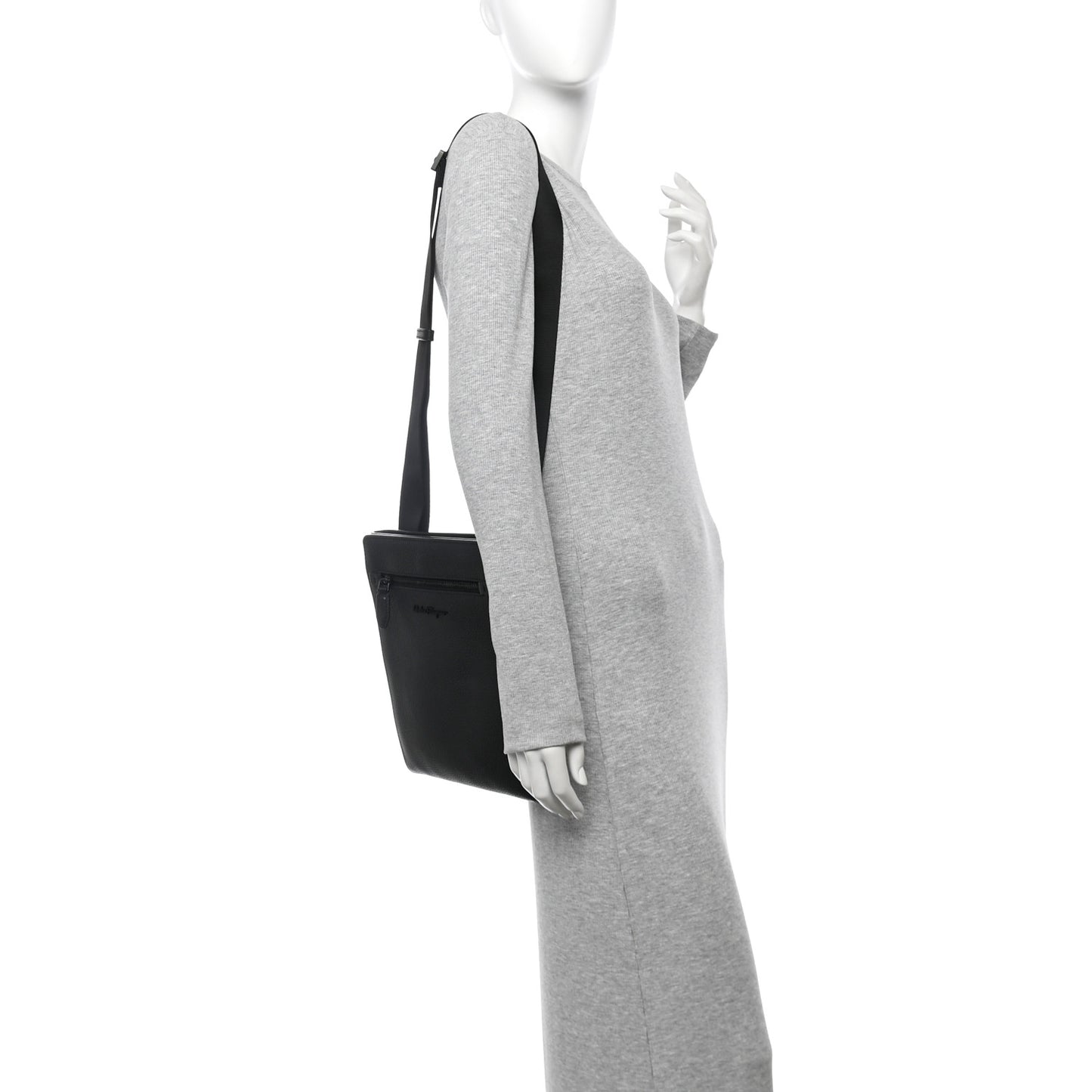 Grained Calfskin Messenger Black