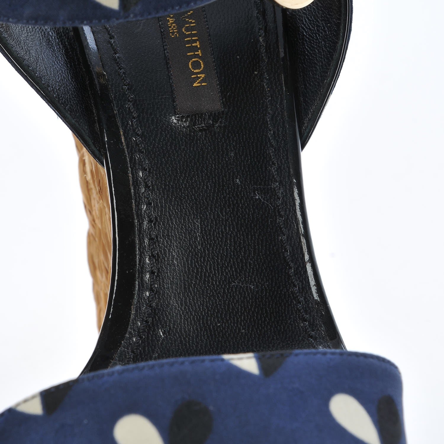 Louis Vuitton Raffia Canvas Hearts Tuileries Wedge Sandals 36 Blue 9 of 20