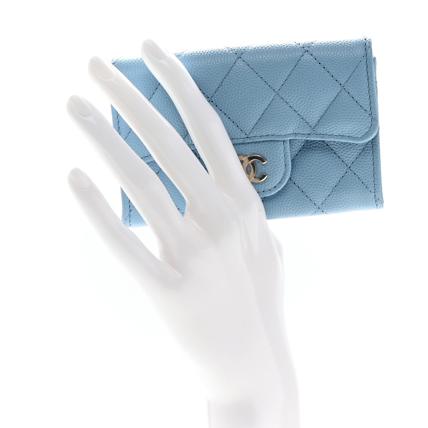 Caviar Quilted Flap Card Holder Wallet Light Blue