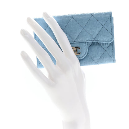 Chanel Caviar Quilted Flap Card Holder Wallet Light Blue 2 of 9