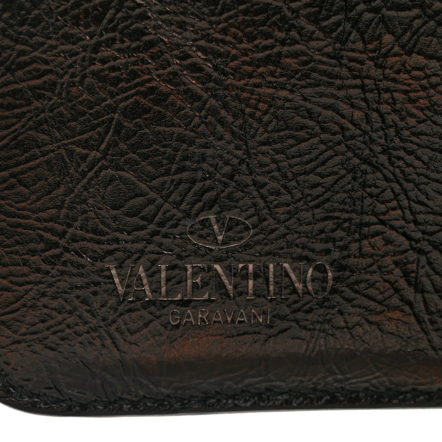 Metallic Wrinkled Calfskin Rockstud Compact Zip Around Wallet Bronze