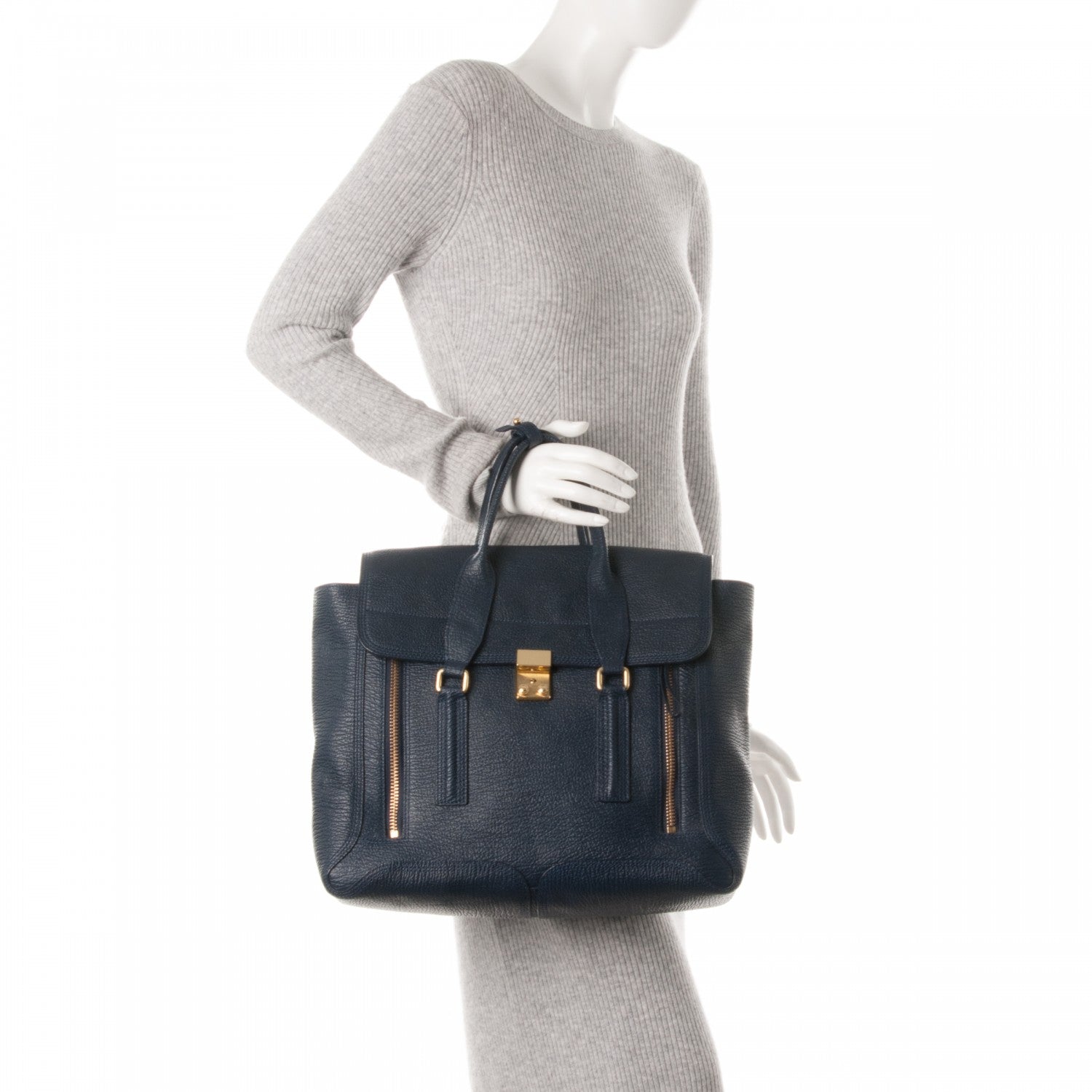 3.1 Phillip Lim 3.1 Textured Calfskin Large Pashli Satchel Ink 3 of 9
