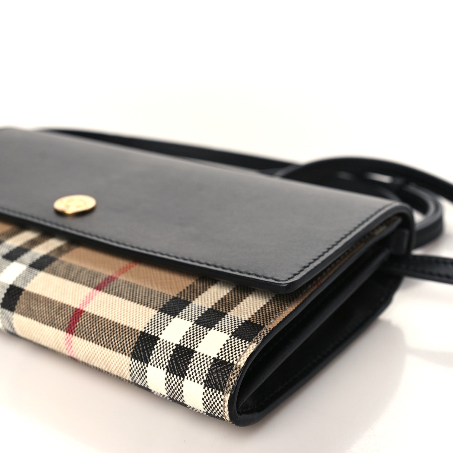 Burberry Calfskin Vintage Check Hannah Wallet with Detachable Strap Black 8 of 8