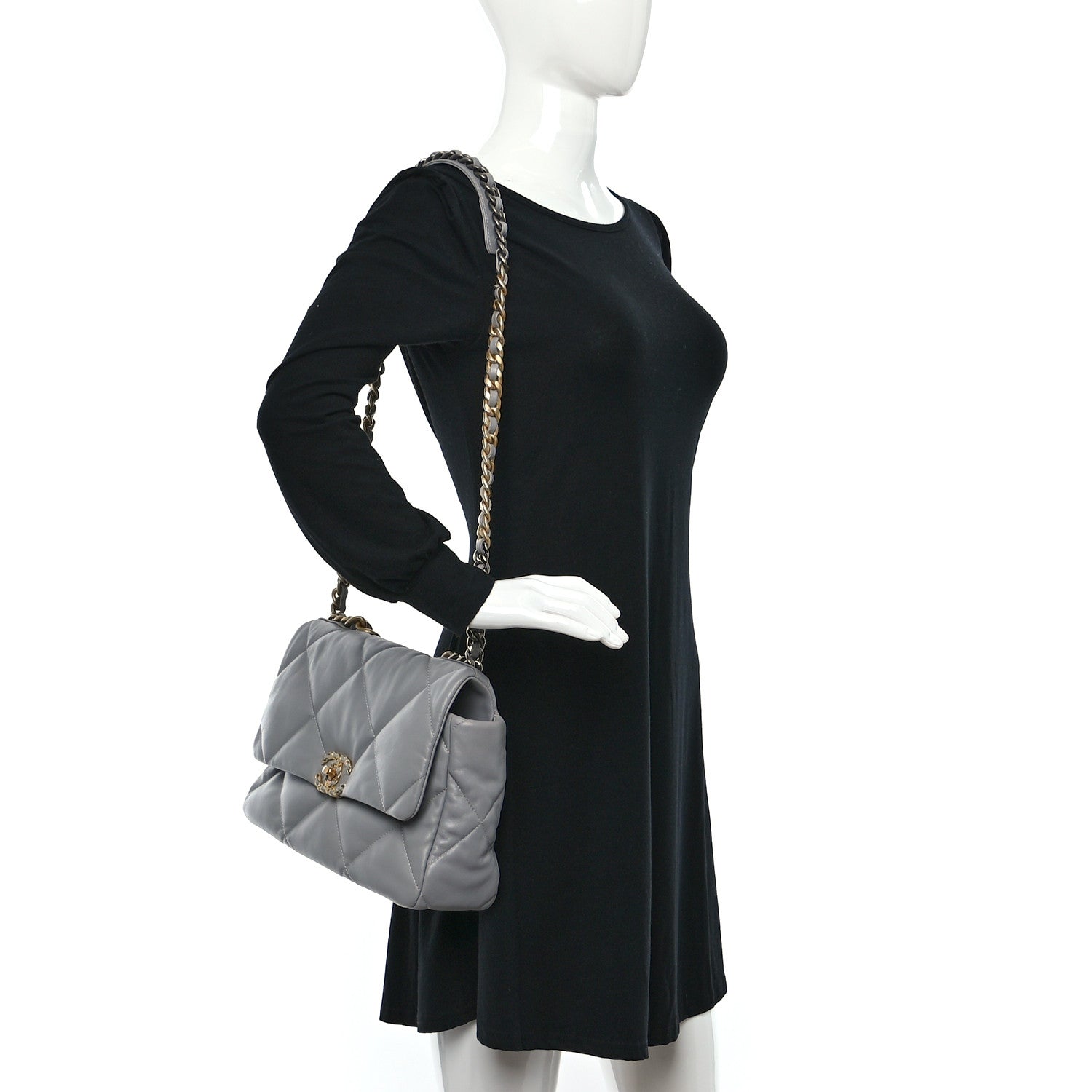 Chanel Lambskin Quilted Large Chanel 19 Flap Grey 2 of 12