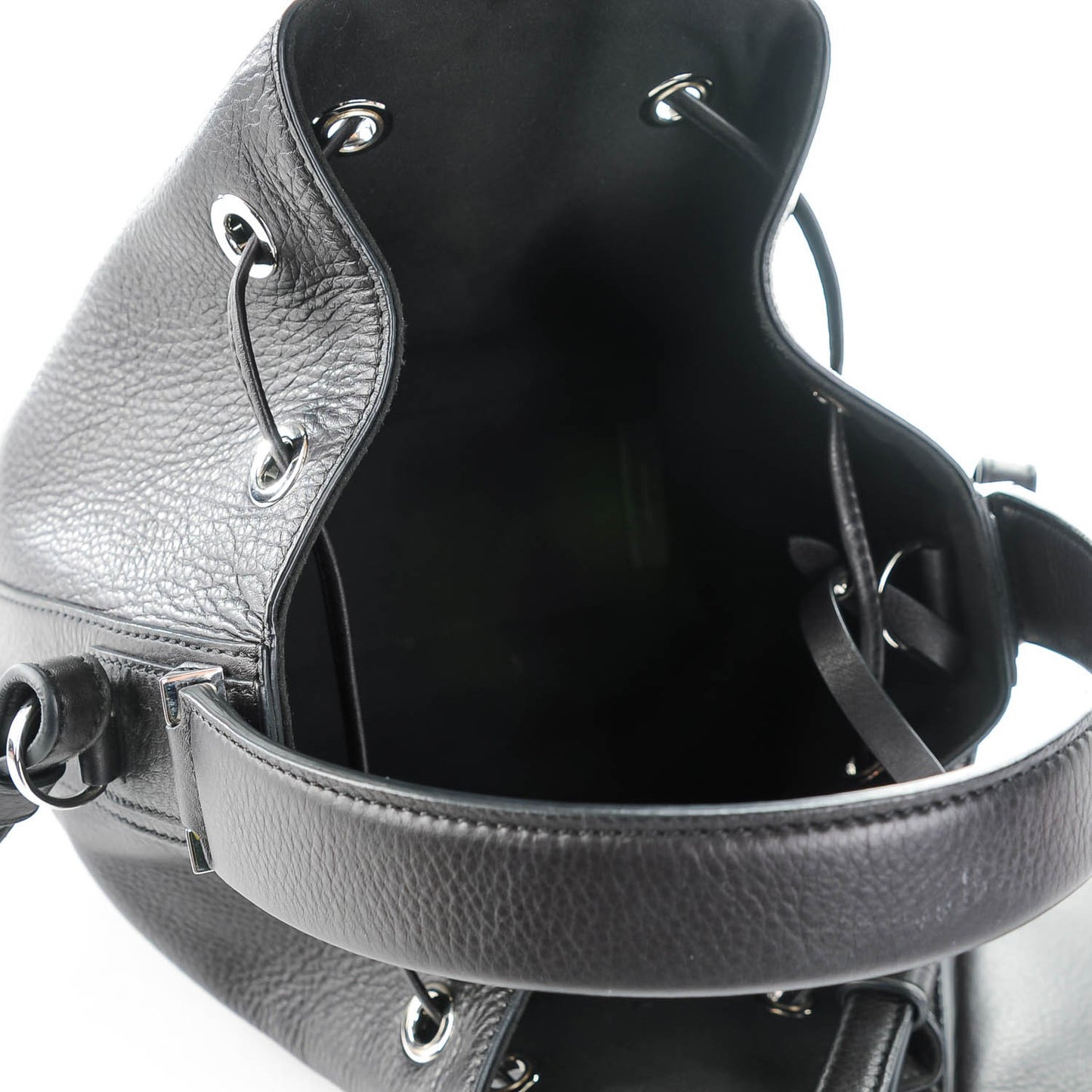 Calfskin Small Lucrezia Drawstring Bucket Bag Black