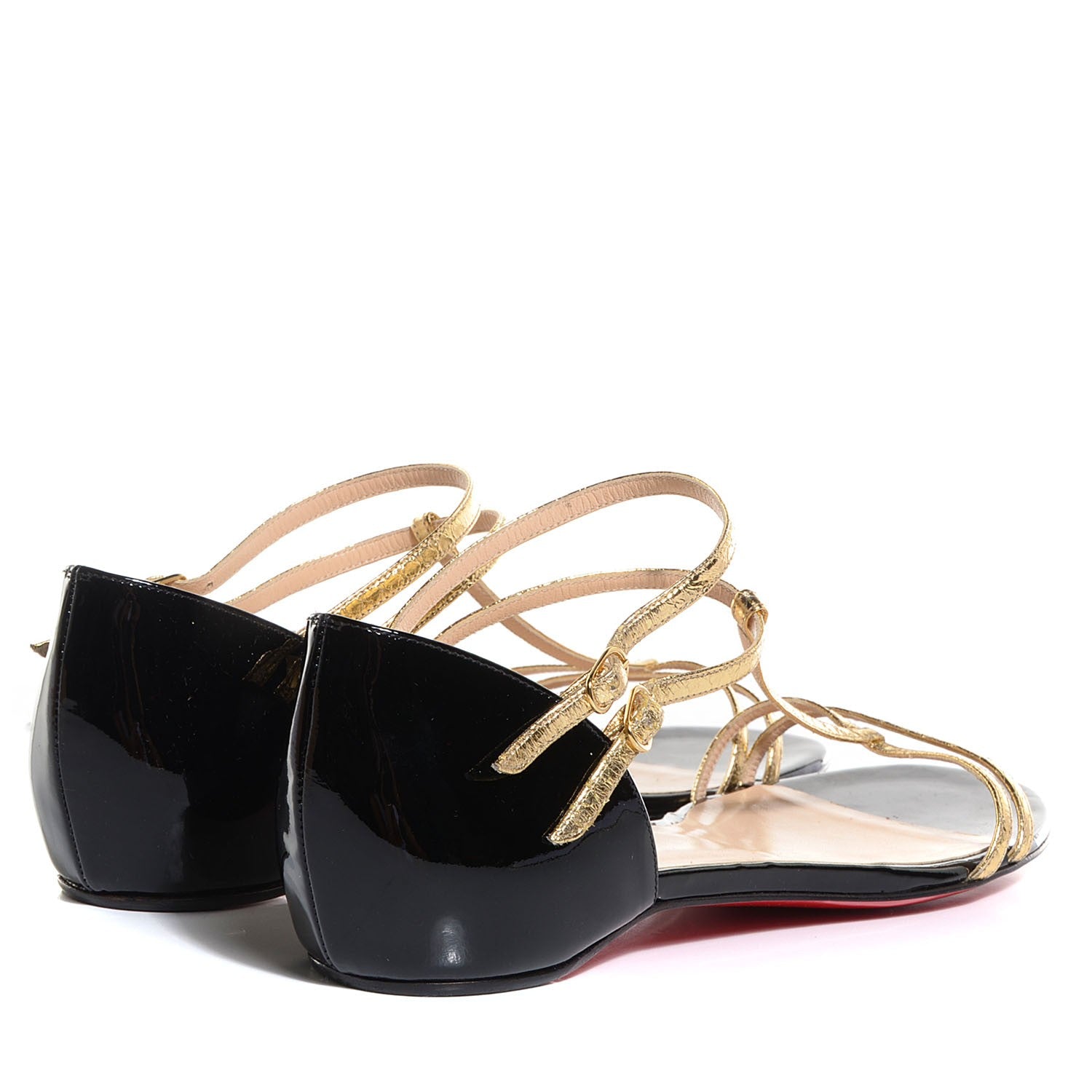 Christian Louboutin Metallic Ayers Arnold T-Strap Flat Sandals Gold Black 37.5 4 of 7