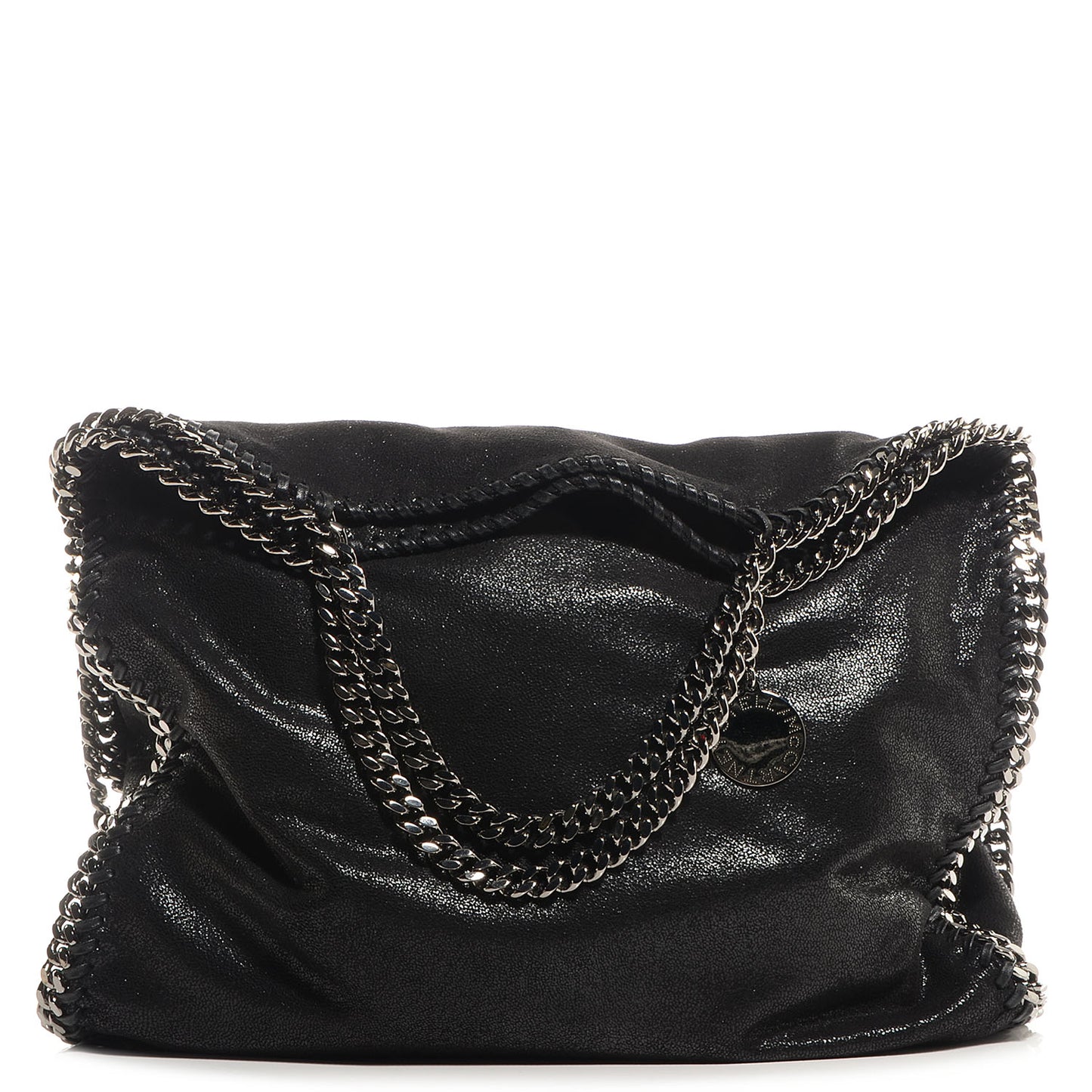 Faux Leather Shaggy Deer Falabella Fold Over Tote Black