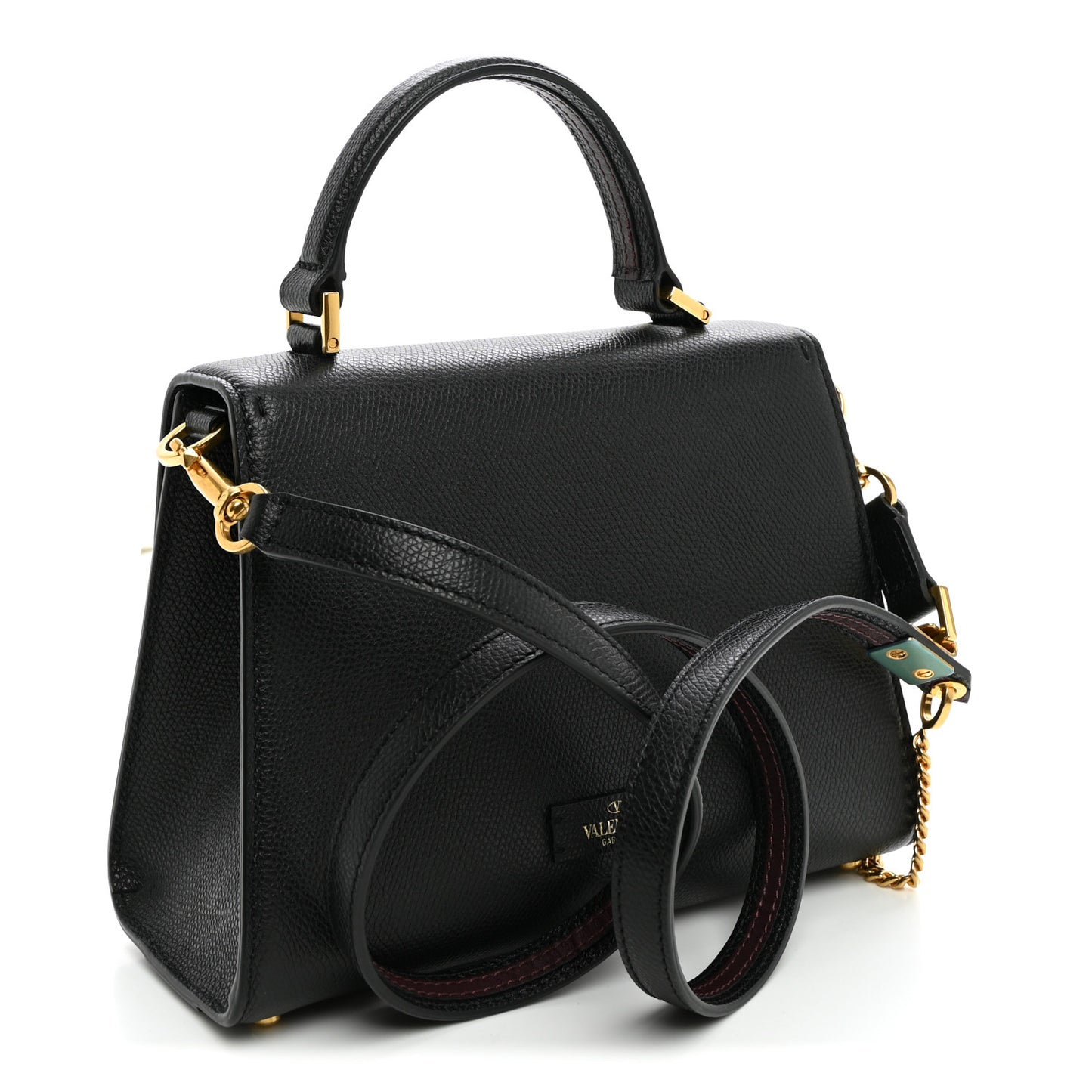 Grainy Calfskin Small VSling Top Handle Bag Black