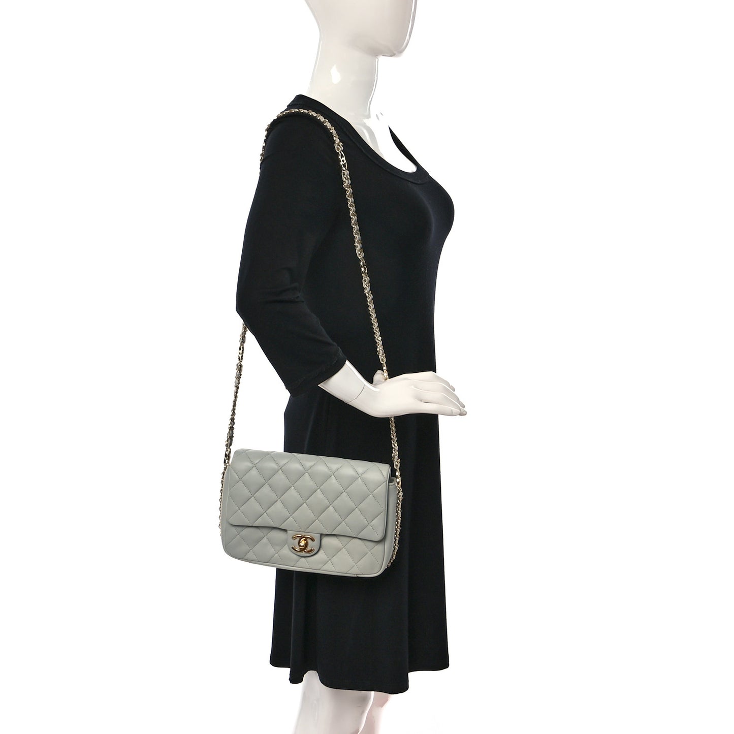 Lambskin Quilted Small CC You Flap Light Grey
