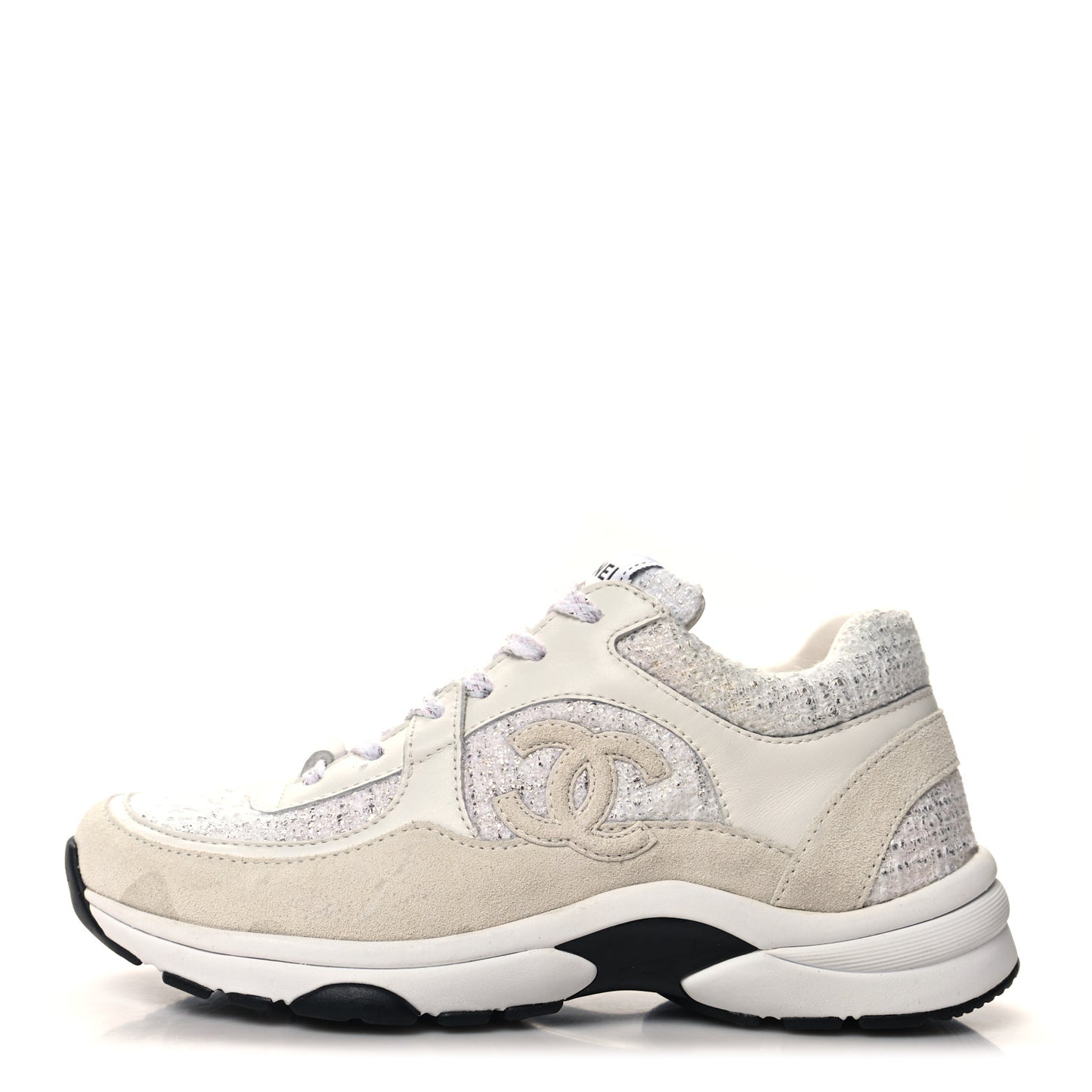 Painted Iridescent Cotton Tweed Suede Womens CC Sneakers 36 White Silver Multicolor