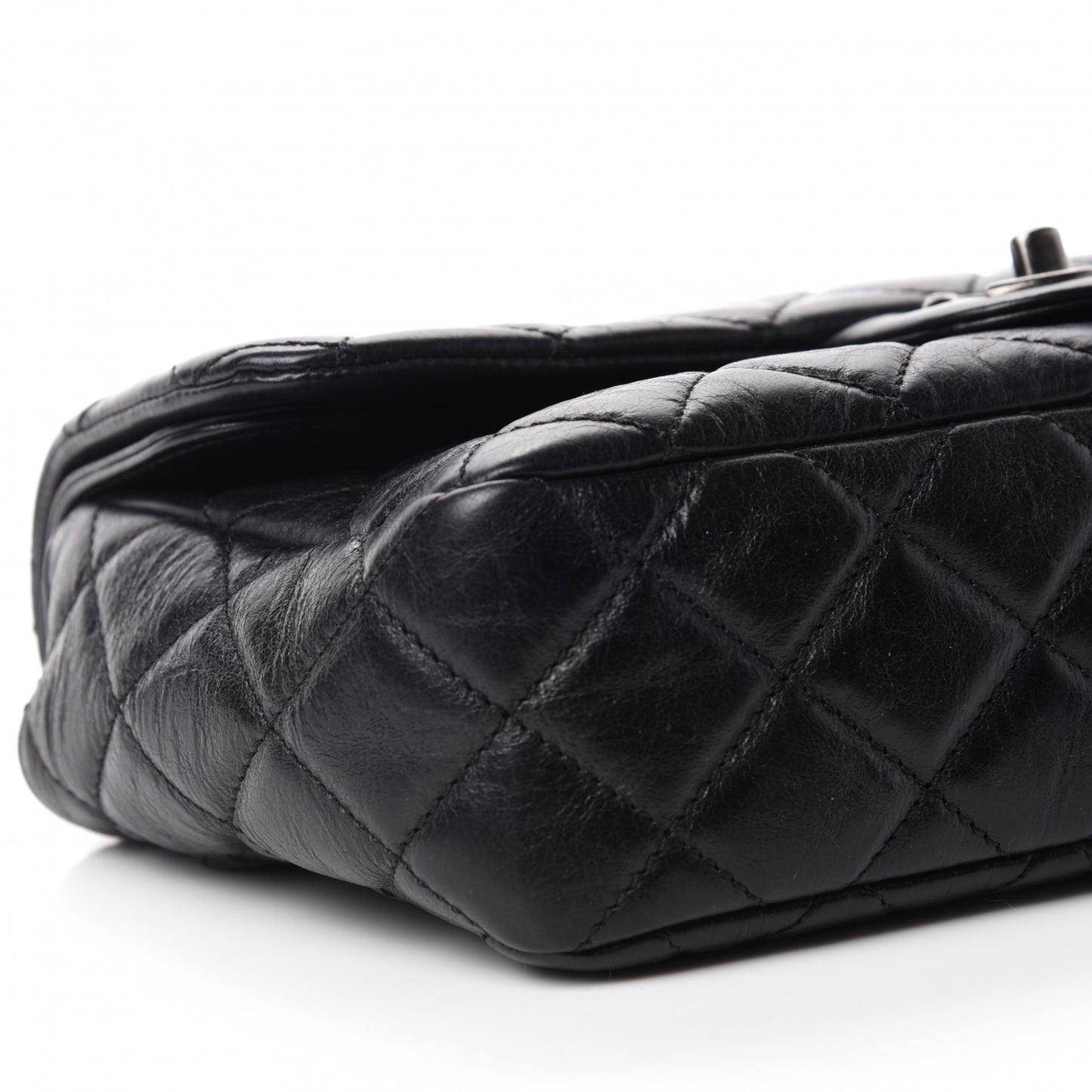 Calfskin Quilted Large Single Flap Black