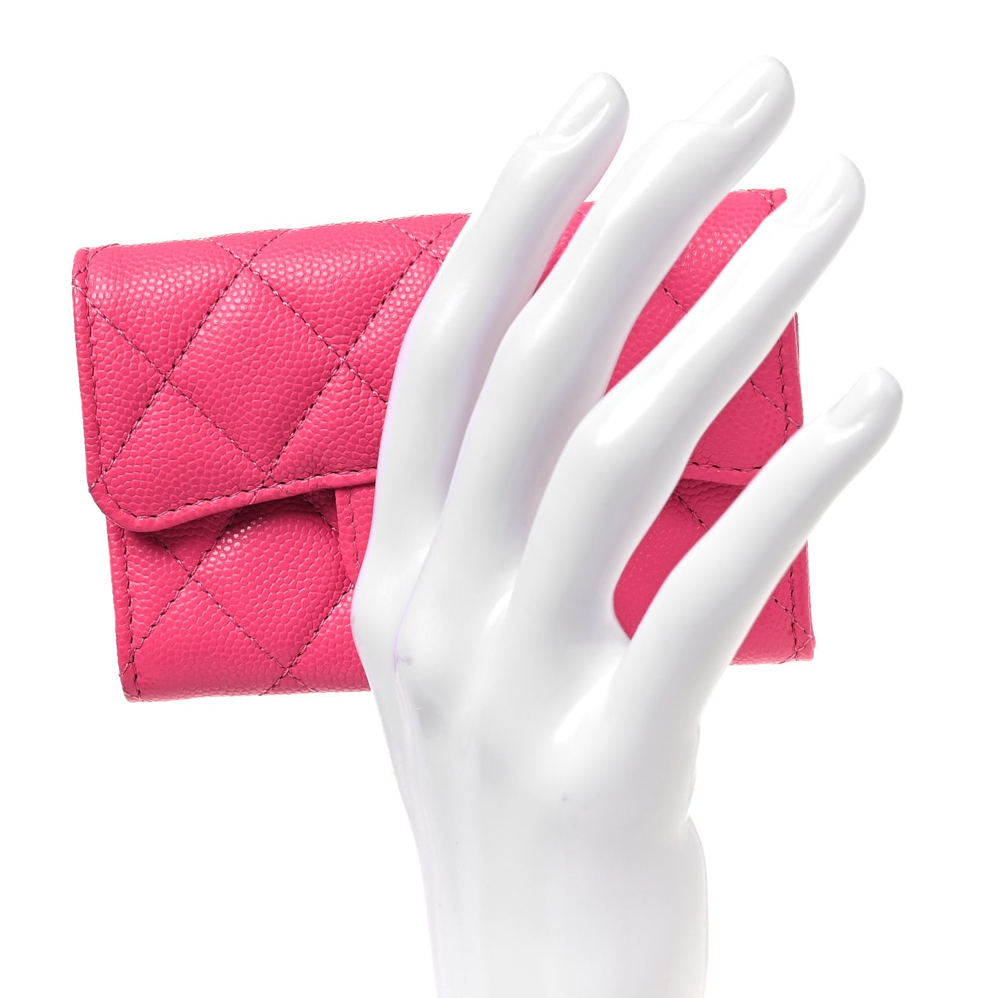 Caviar Quilted Flap Card Holder Wallet Pink