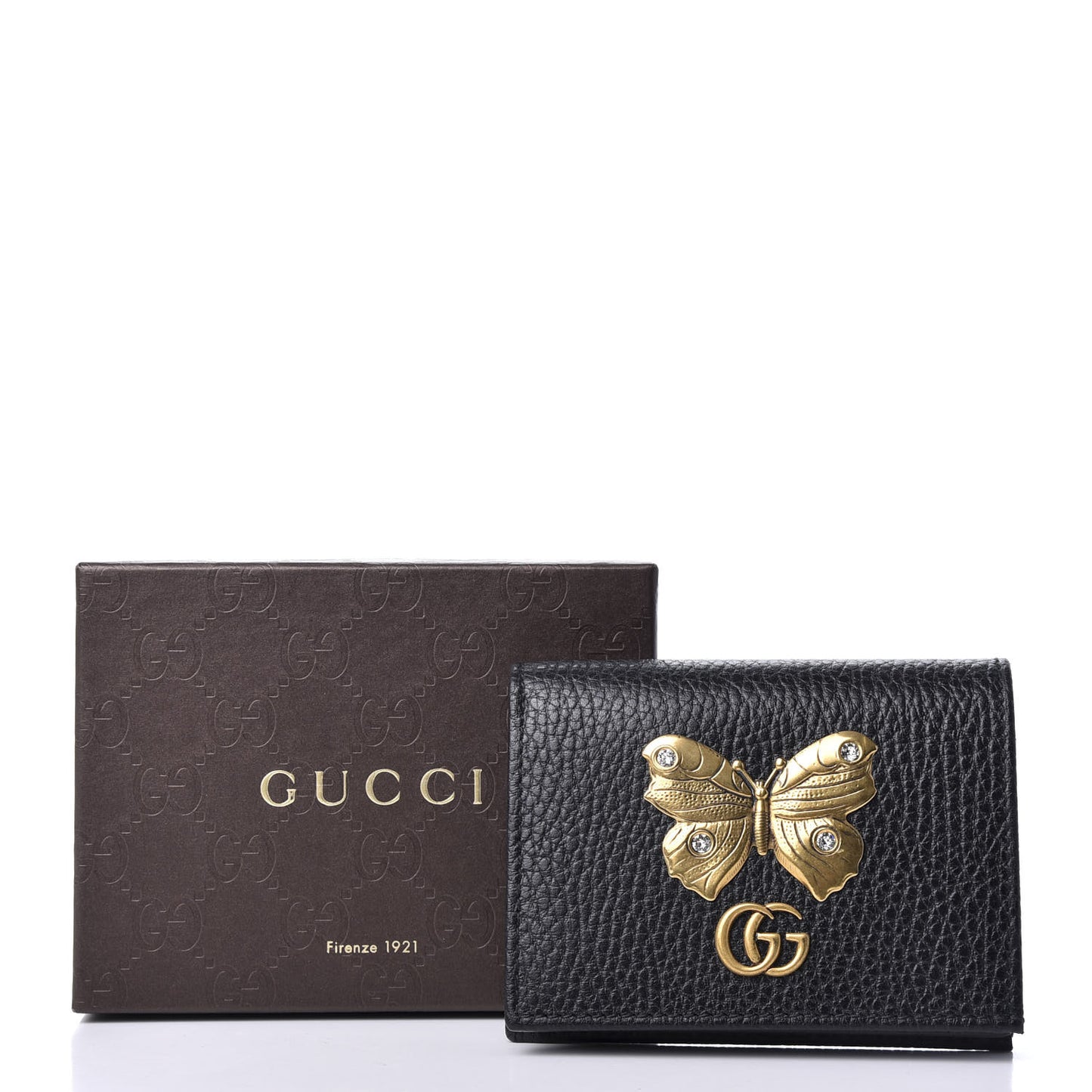 Pebbled Calfskin Butterfly Card Case Black