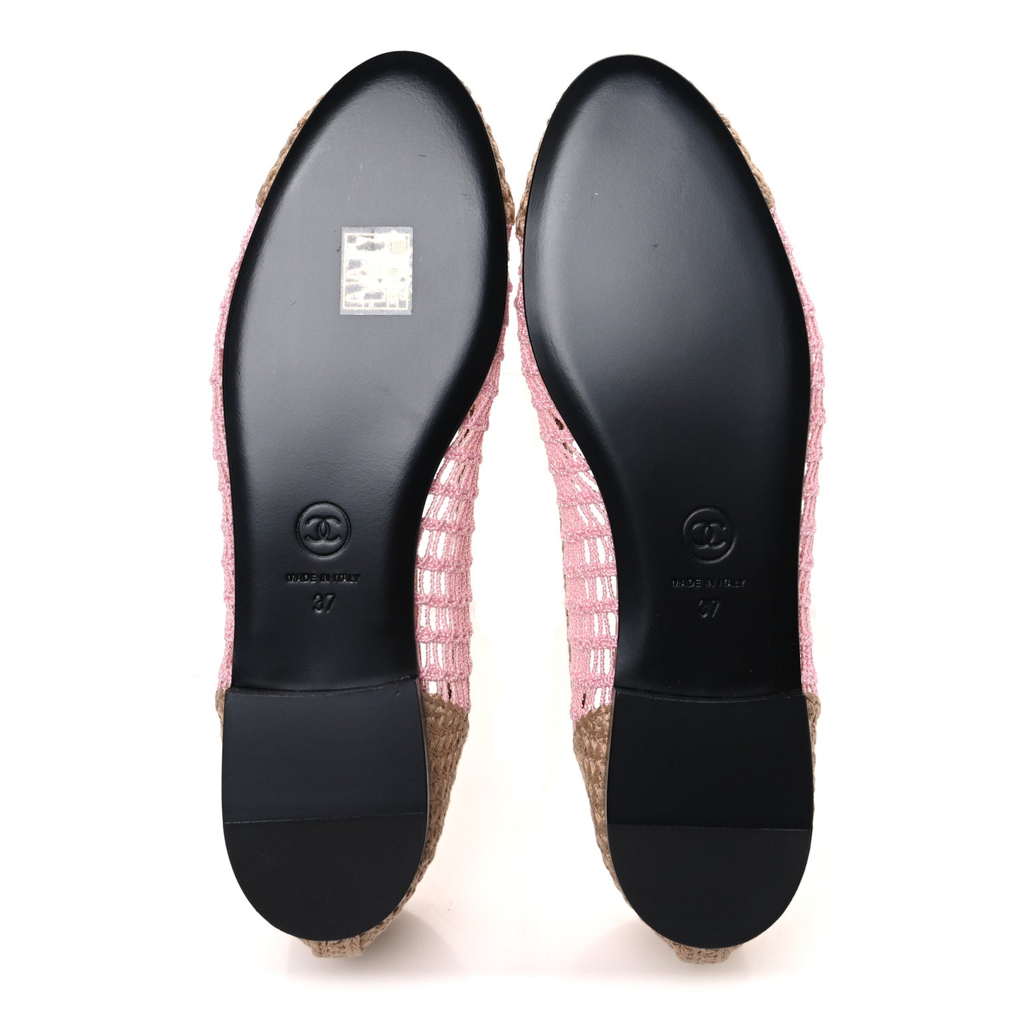 Raffia Cap Toe Ballerina Flats 37 Pink Beige