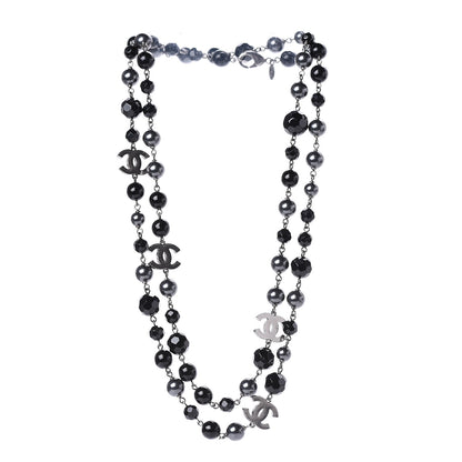 Chanel Ruthenium Pearl Beaded CC Long Necklace Black 3 of 5