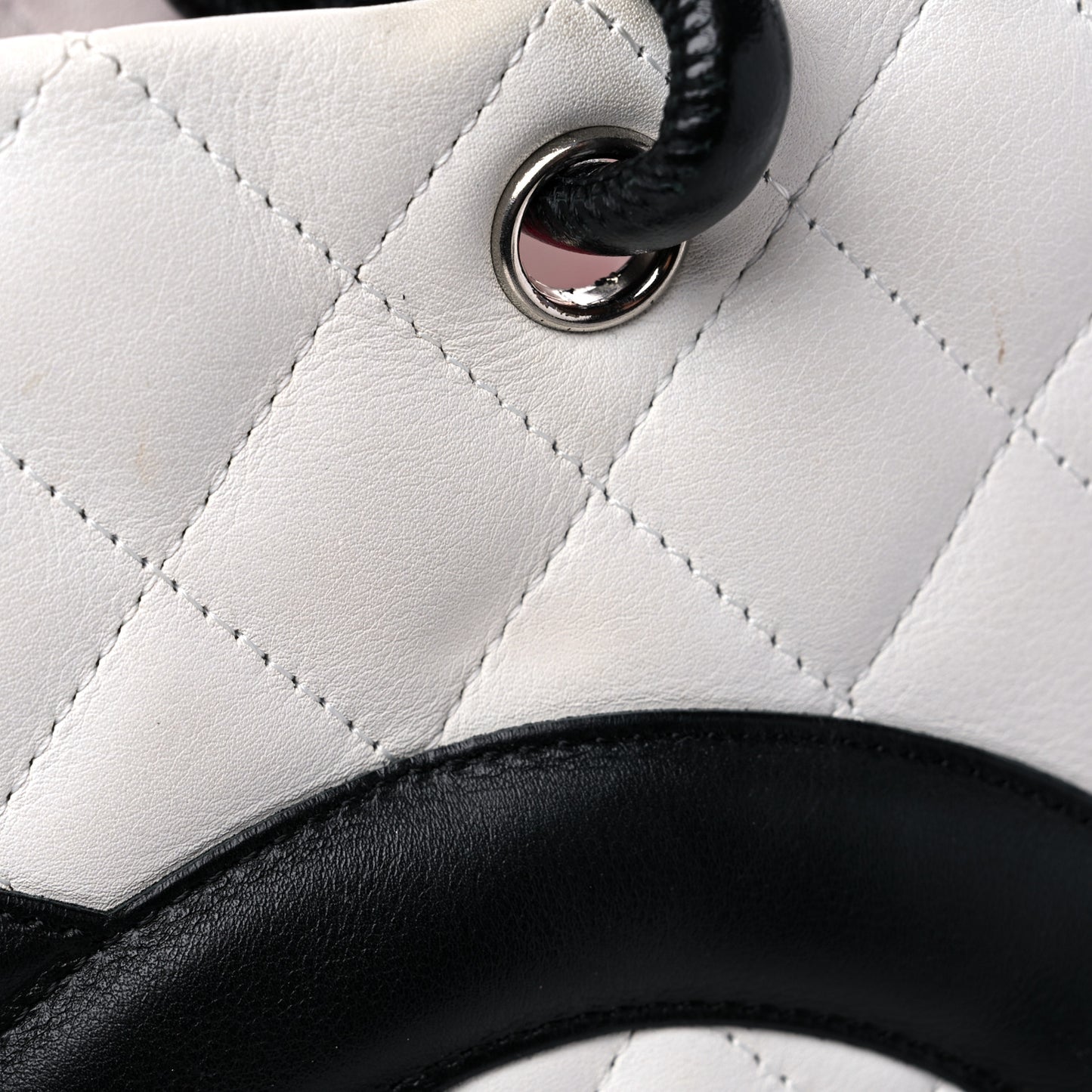 Calfskin Quilted Medium Cambon Tote White Black