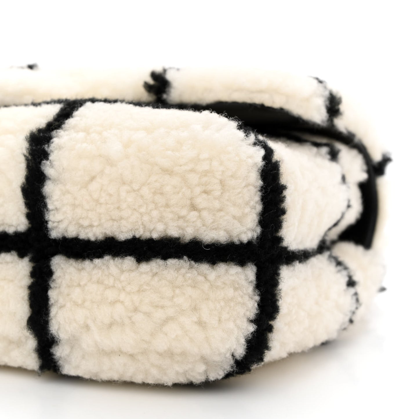 Shearling Lambskin Large Fluffy Tartan Single Flap White Black