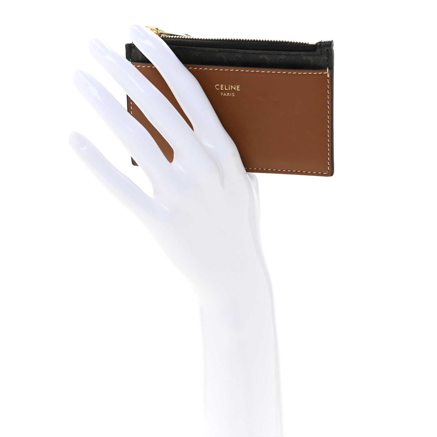 Celine Triomphe Canvas Zipped Card Holder Tan 2 of 10