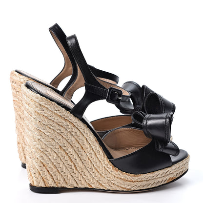 Valentino Garavani Nappa Bow Espadrille Wedge Sandals 38 Black 4 of 11