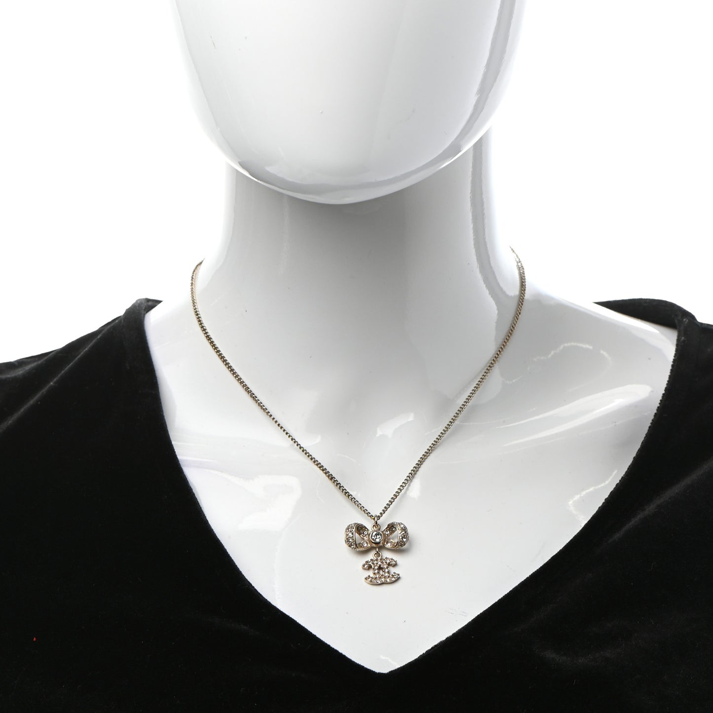 Crystal CC Bow Necklace Gold
