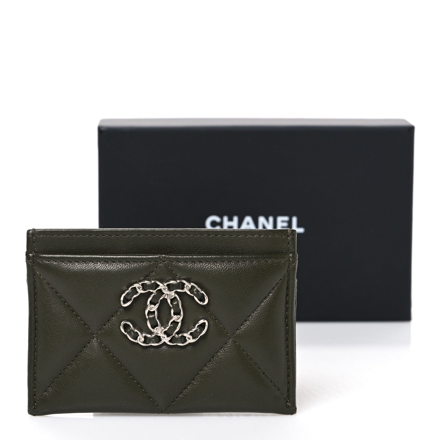 Chanel Lambskin Quilted Chanel 19 Card Holder Khaki 9 of 9