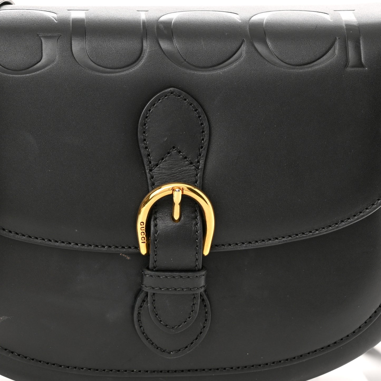 Charisma Calfskin Gucci Embossed Shoulder Flap Bag Black