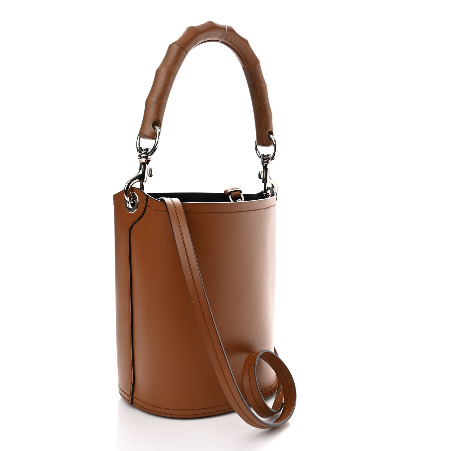 Prada City Calfskin Tambour Bucket Bag Cognac Black 3 of 9