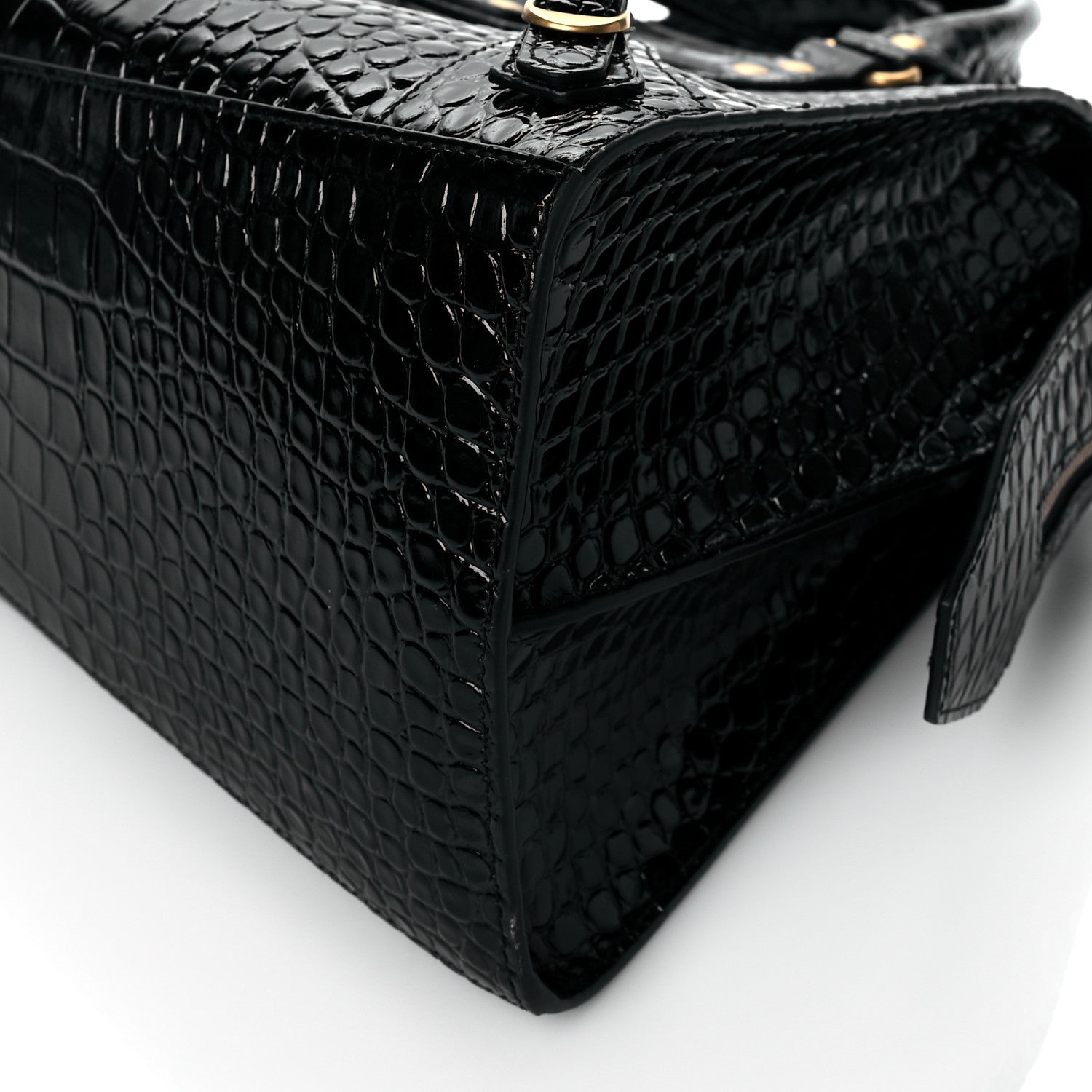 Balenciaga Shiny Supple Calfskin Crocodile Embossed Brass Hardware Neo Classic City Black 9 of 9