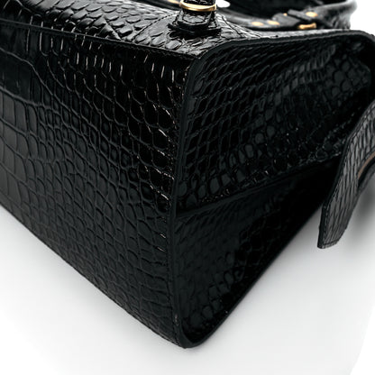 Balenciaga Shiny Supple Calfskin Crocodile Embossed Brass Hardware Neo Classic City Black 9 of 9