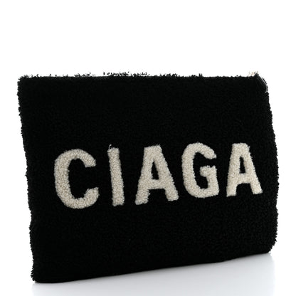 Balenciaga Sheepskin Shearling Contrasted Logo Large Zip Pouch Black 3 of 7