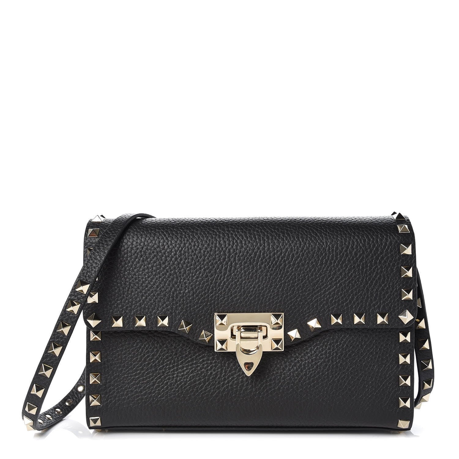 Valentino Garavani Pebbled Calfskin Medium Rockstud Flip Lock Crossbody Bag Black 1 of 7