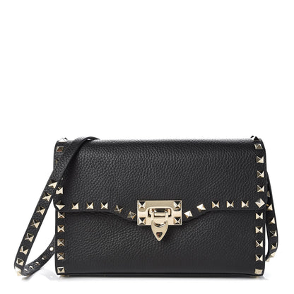 Valentino Garavani Pebbled Calfskin Medium Rockstud Flip Lock Crossbody Bag Black 1 of 7