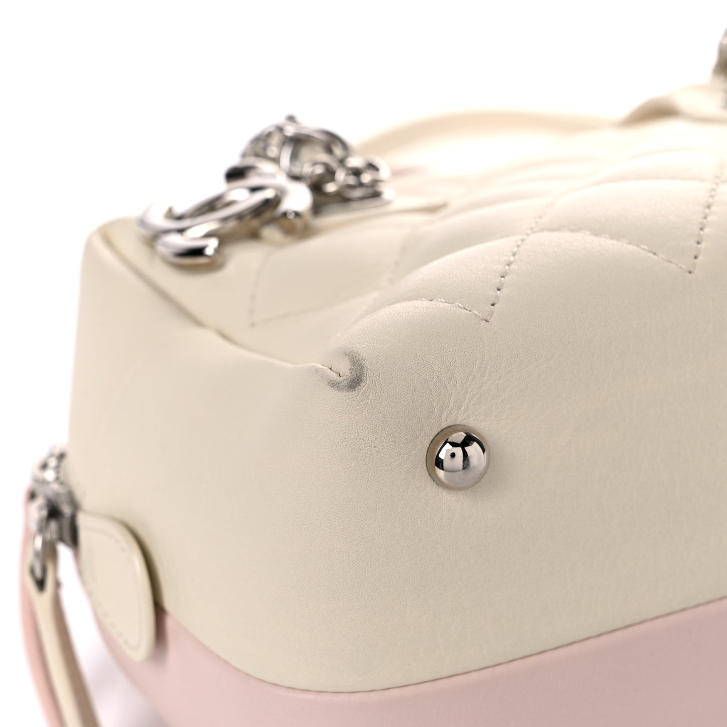 Calfskin Quilted Feather Weight Bowling Bag Ivory Light Pink
