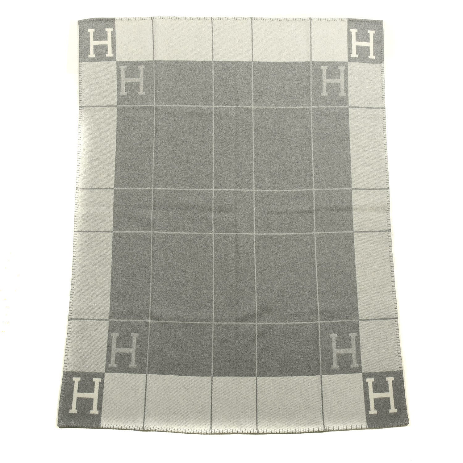 Hermes Wool Cashmere Avalon III Blanket Ecru Gris Clair 1 of 3
